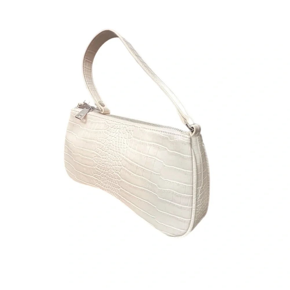 JW PEI Women’s Eva Shoulder Bag Elegant Cream Crocodile-Embossed Shoulder Bag